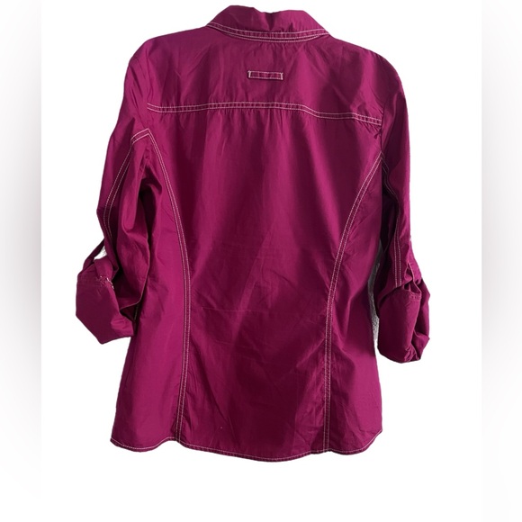 Tommy Hilfiger Burgundy Button Up Shirt with White Stitching - Picture 3 of 6